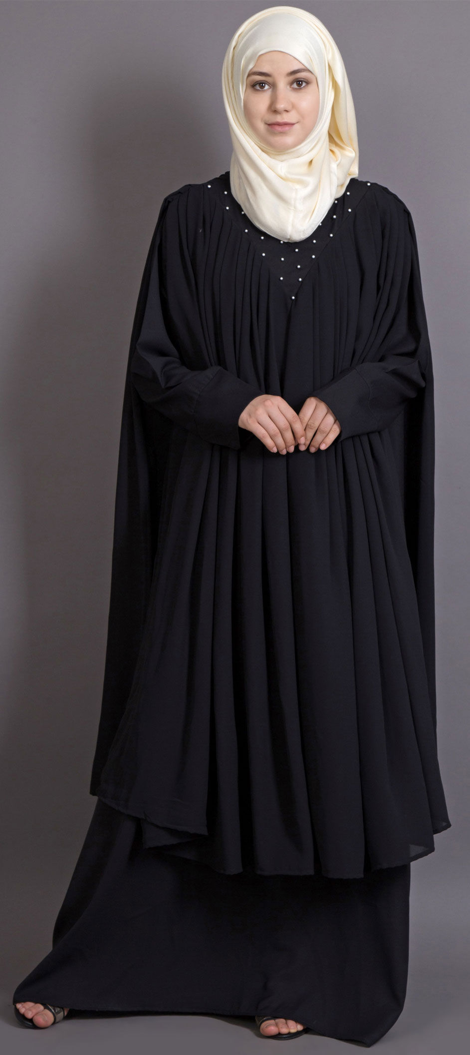 Black and Grey color Cotton fabric Abaya 1637210