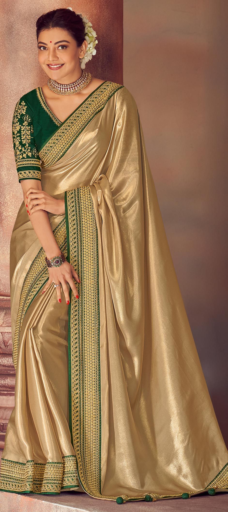 Bollywood Gold Color Art Silk Silk Fabric Saree 1638459 9353