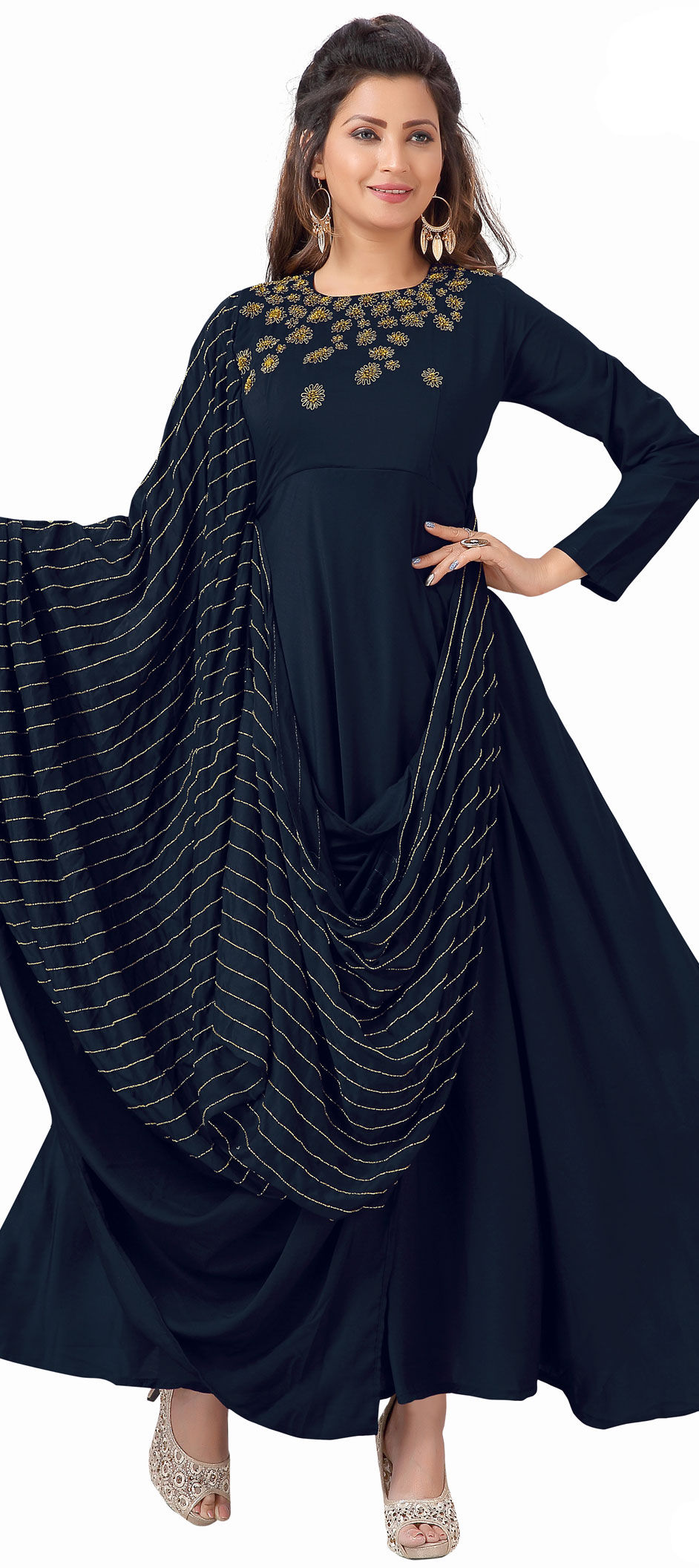 Party Wear Blue color Muslin fabric Gown 1638917