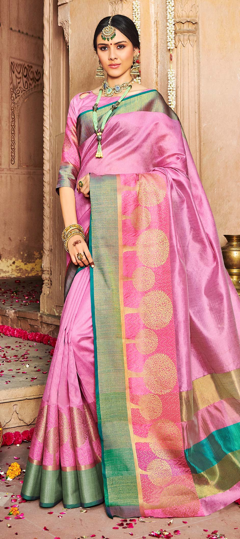 Traditional Pink and Majenta color Banarasi Silk, Silk fabric Saree ...