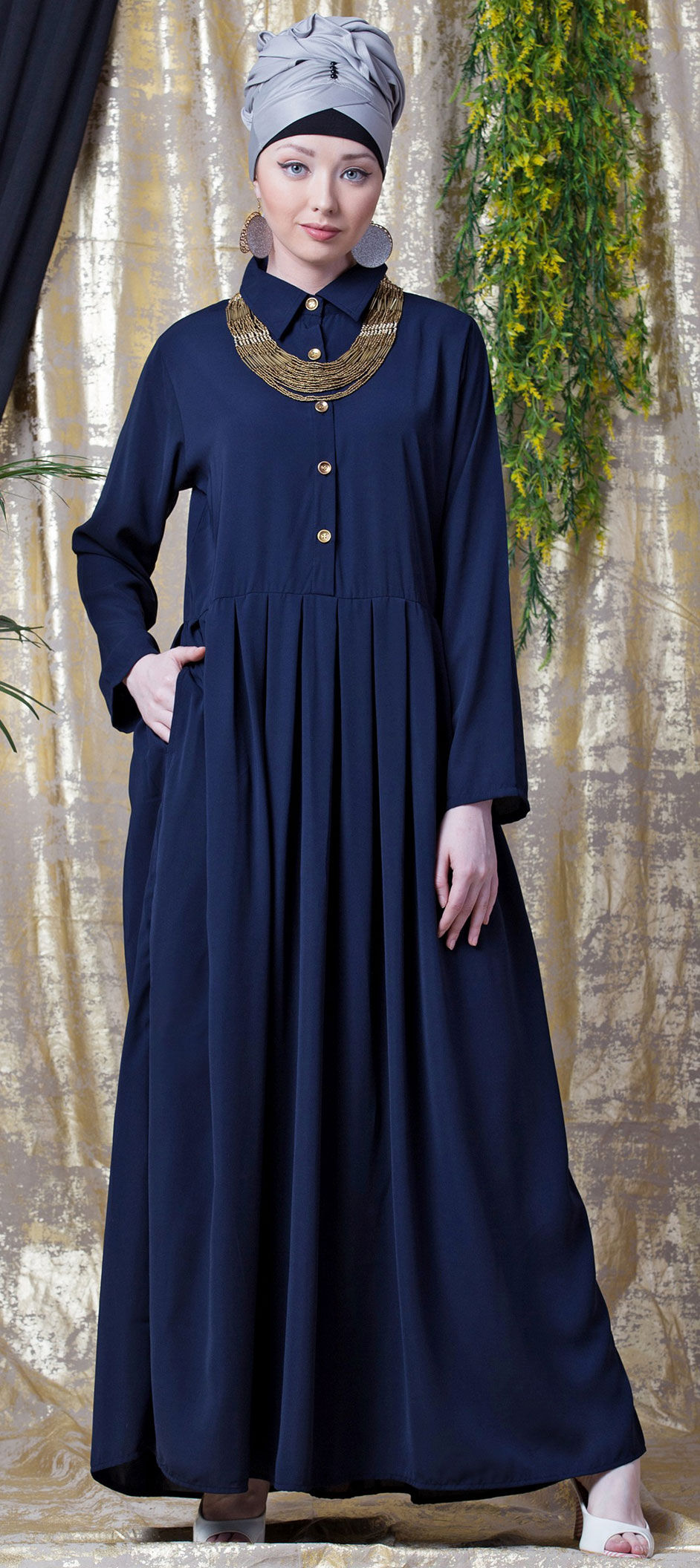 Blue color Crepe Silk, Polyester Silk fabric Abaya : 1641875