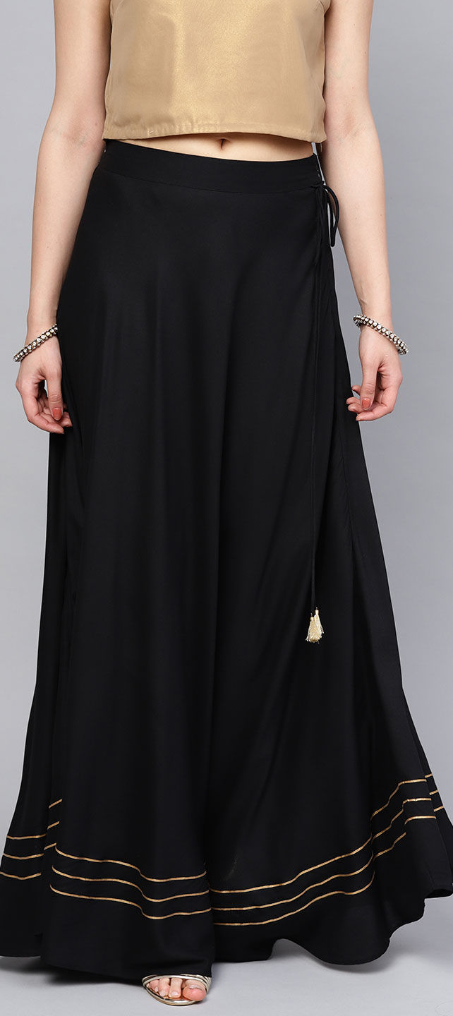 Black Gotta Patti Solid Rayon Skirt