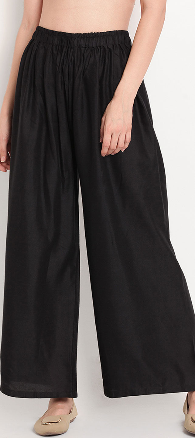 Solid Black & Red Rayon Palazzo (Pack Of 2)_CC40600