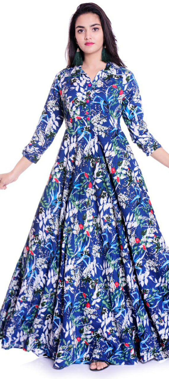 Casual Blue color Rayon fabric Gown 1649172