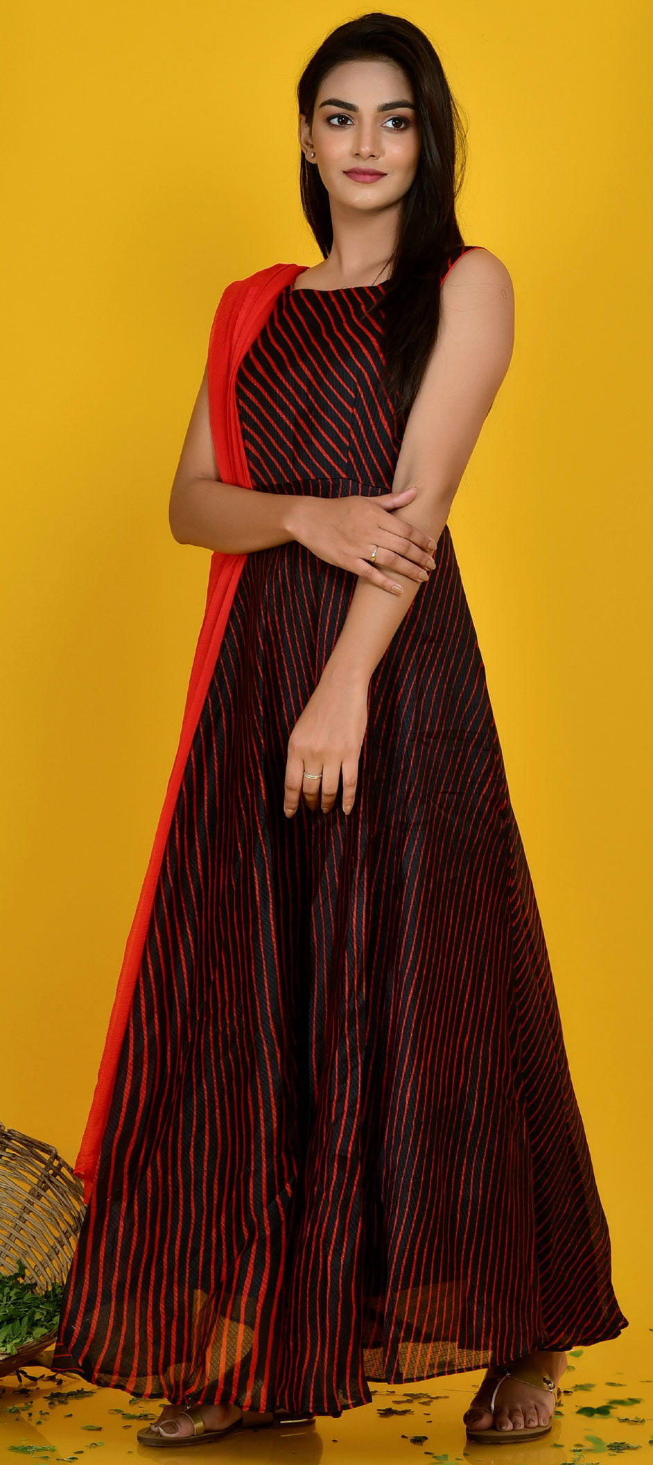 Party Wear Black and Grey color Kota Doria Silk fabric Gown 1650981