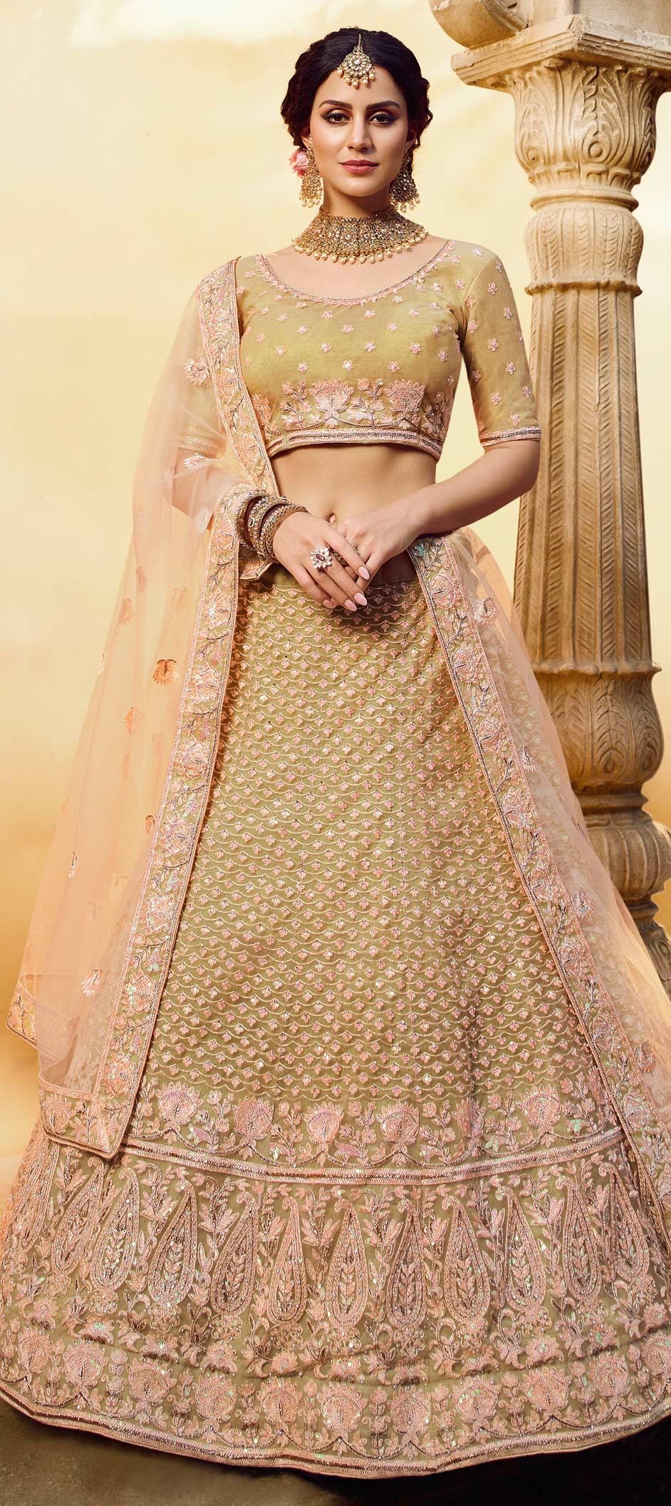lehenga design in golden colour