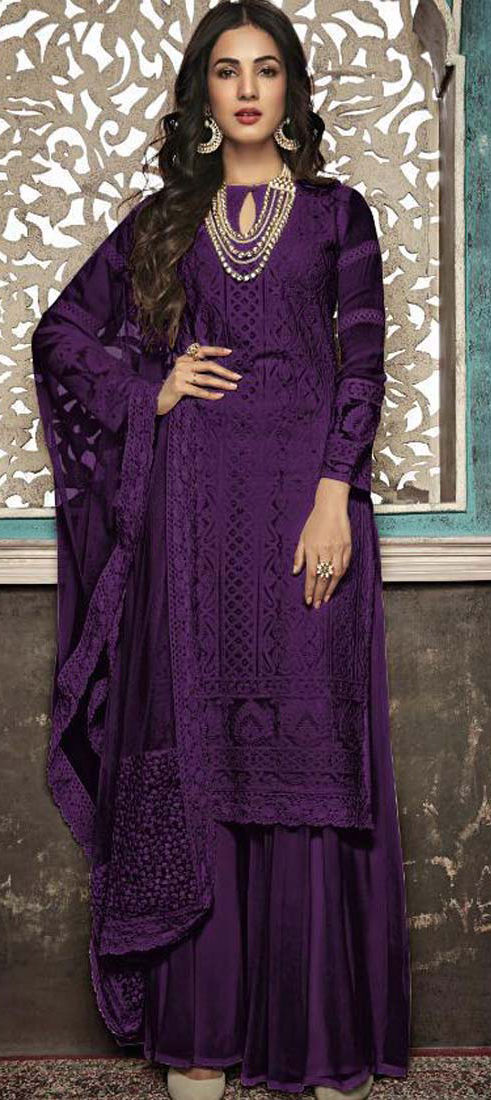 Party Wear Purple and Violet color Georgette fabric Salwar Kameez : 1663298