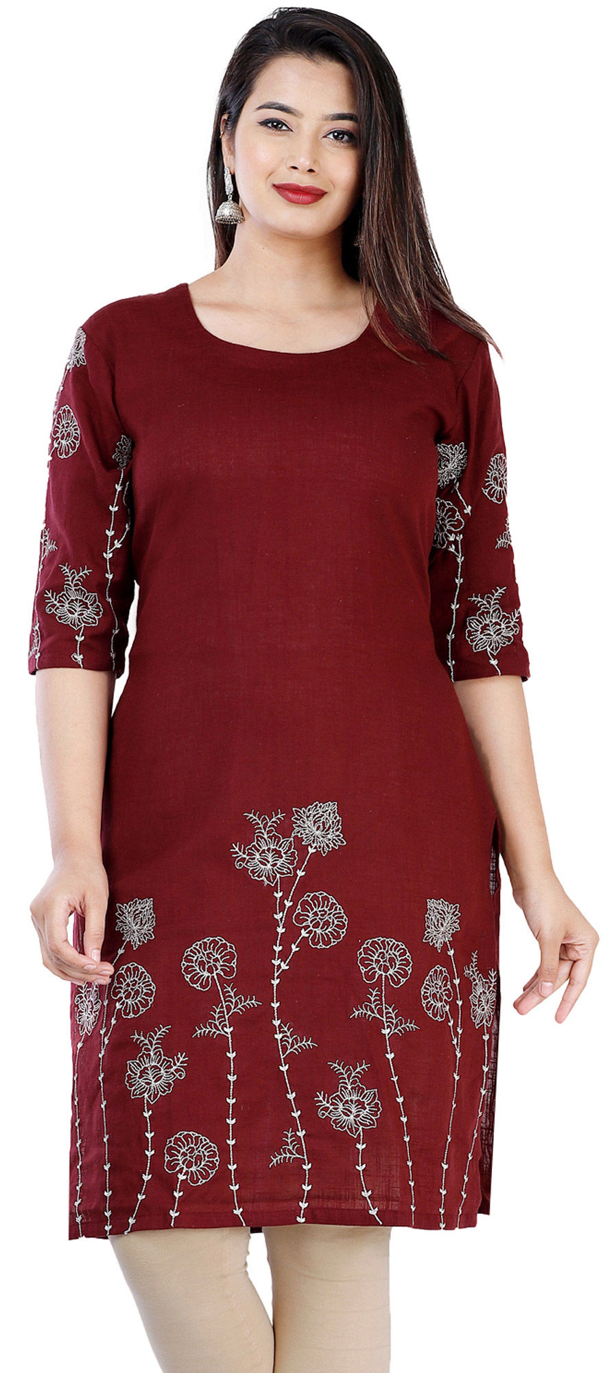Casual Red and Maroon color Cotton fabric Kurti 1664237