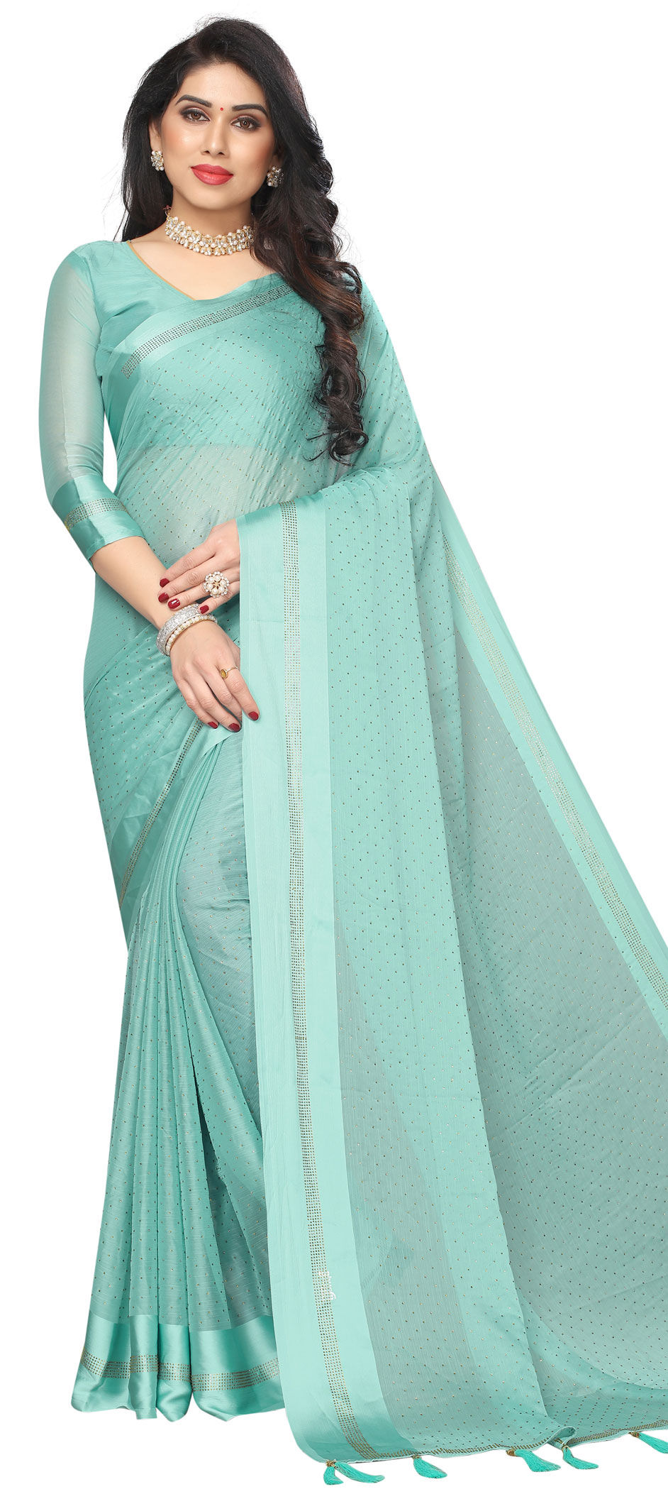 Party Wear, Reception Blue color Chiffon fabric Saree : 1666226