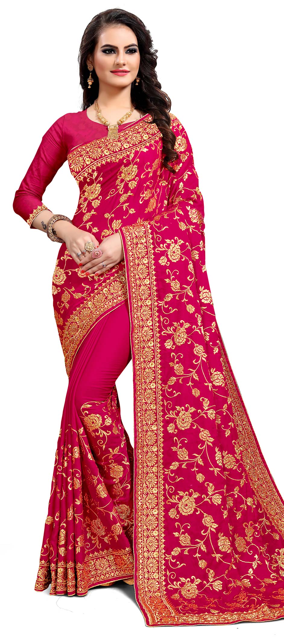 Traditional Pink And Majenta Color Satin Silk Silk Fabric Saree 1667371 3601