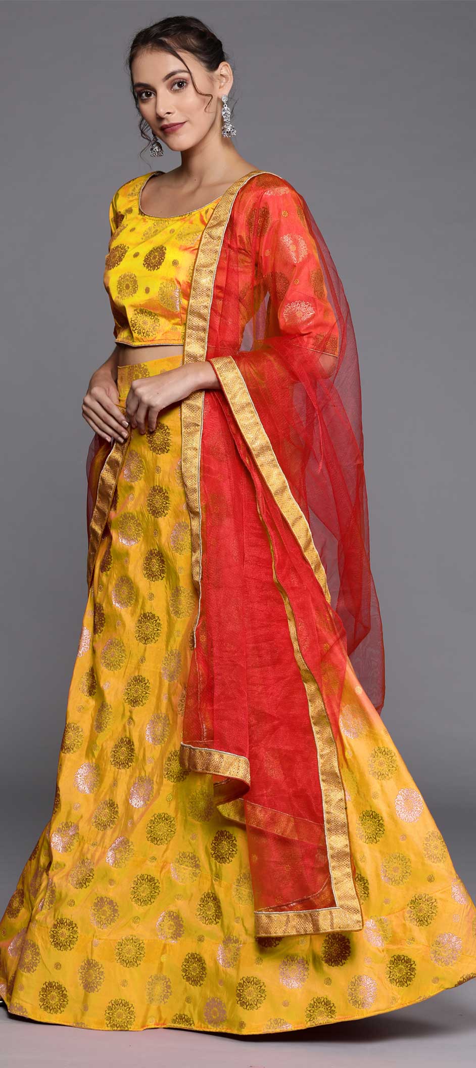 Vibrant Yellow Banarasi Lehenga Set for Festive & Wedding Events - Buy main image 1