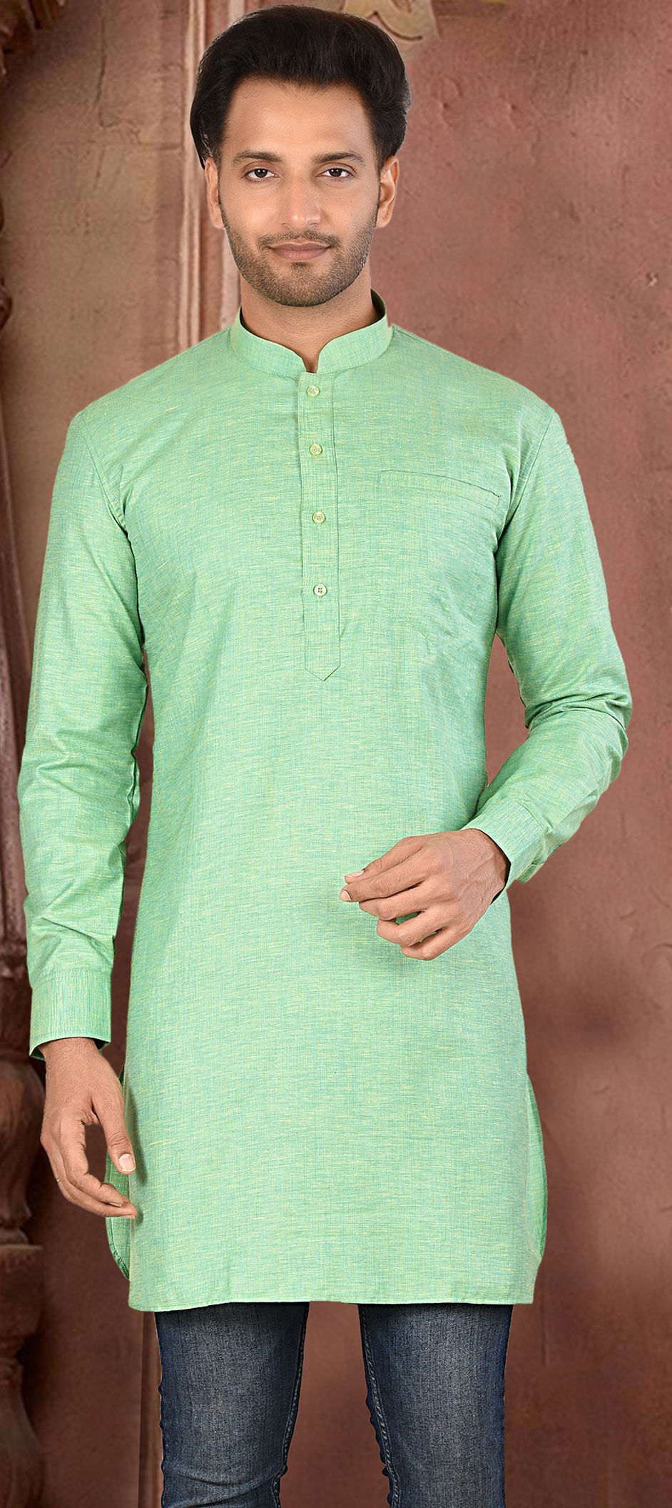 Green color Linen fabric Kurta 1671405