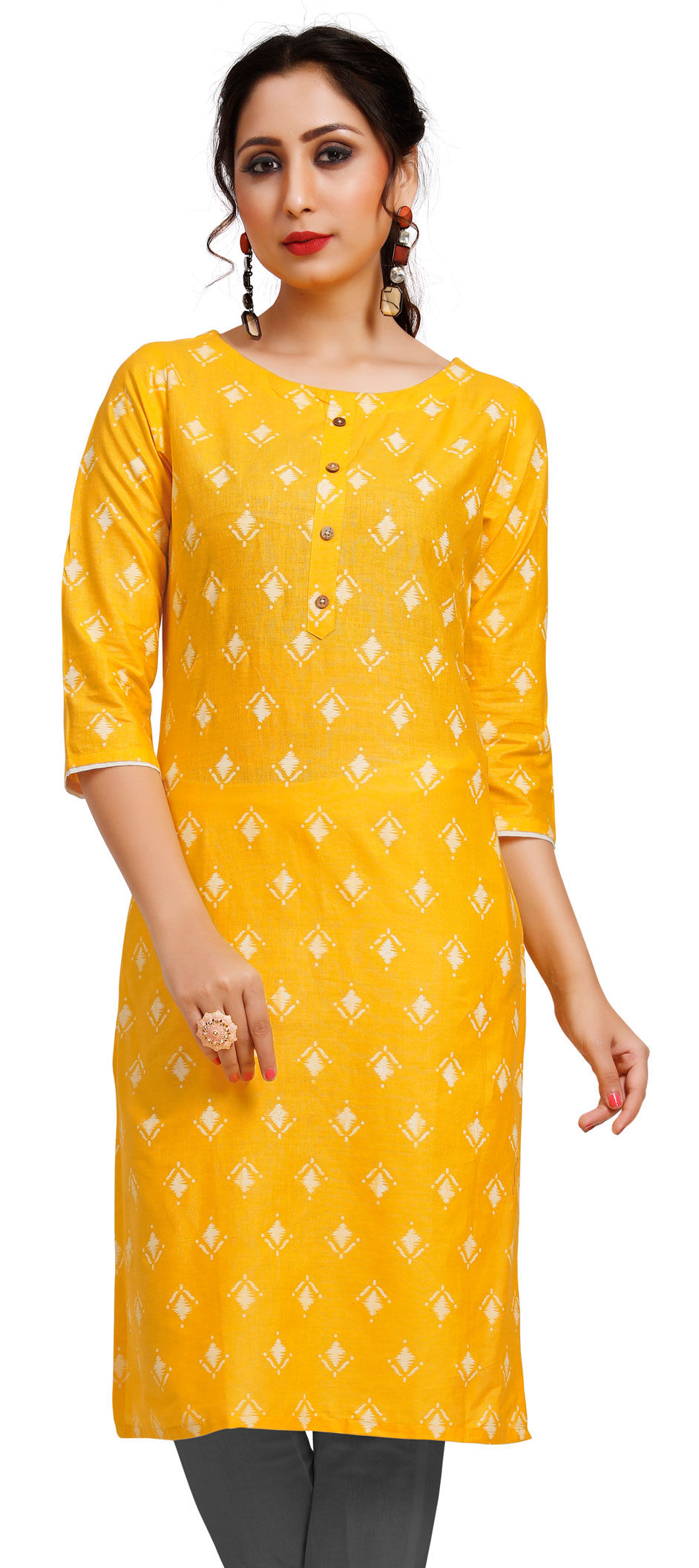 Casual Yellow color Cotton fabric Kurti 1671655