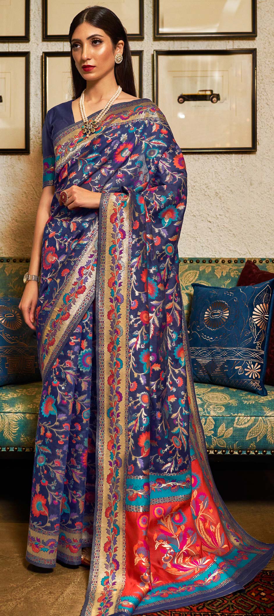 Traditional Blue color Kashmiri Silk, Silk fabric Saree : 1674972