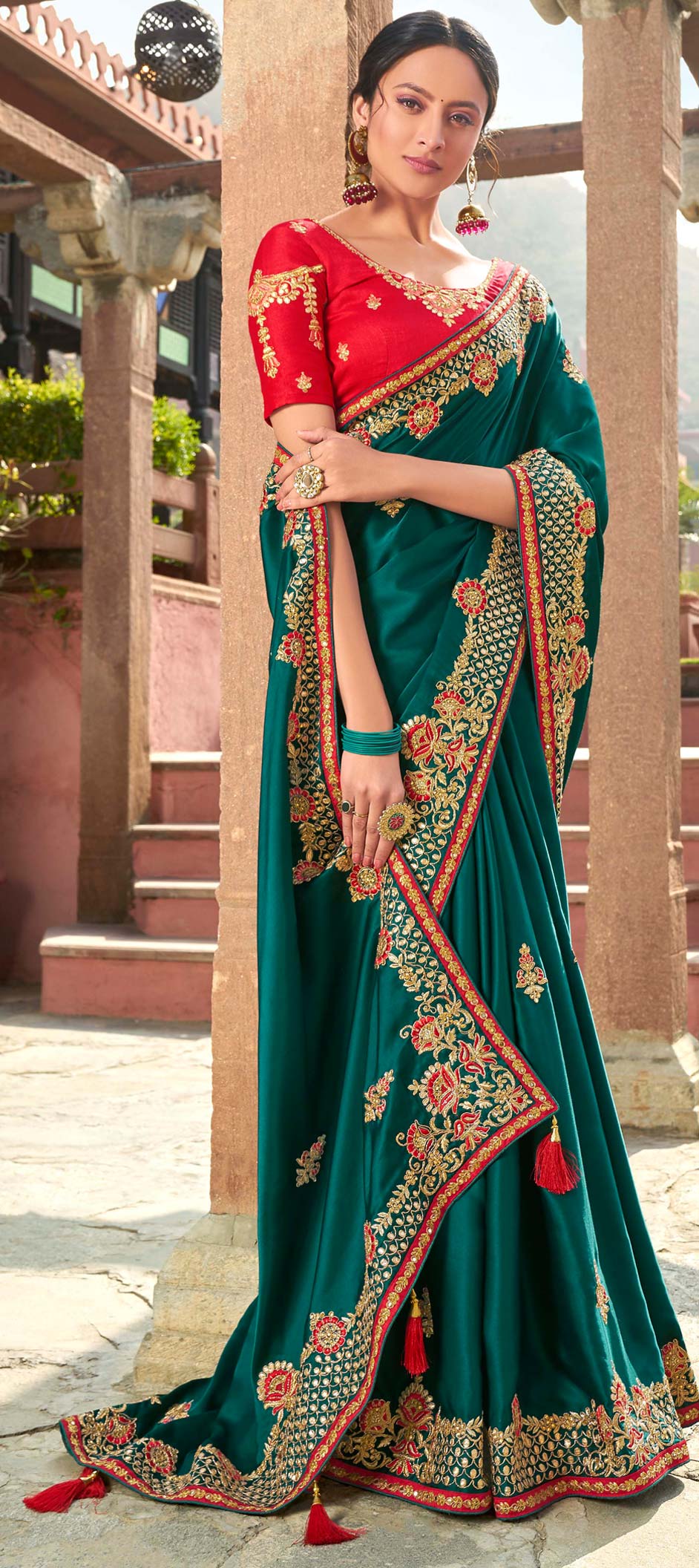 Festive, Wedding Blue color Satin Silk fabric Saree 1675928