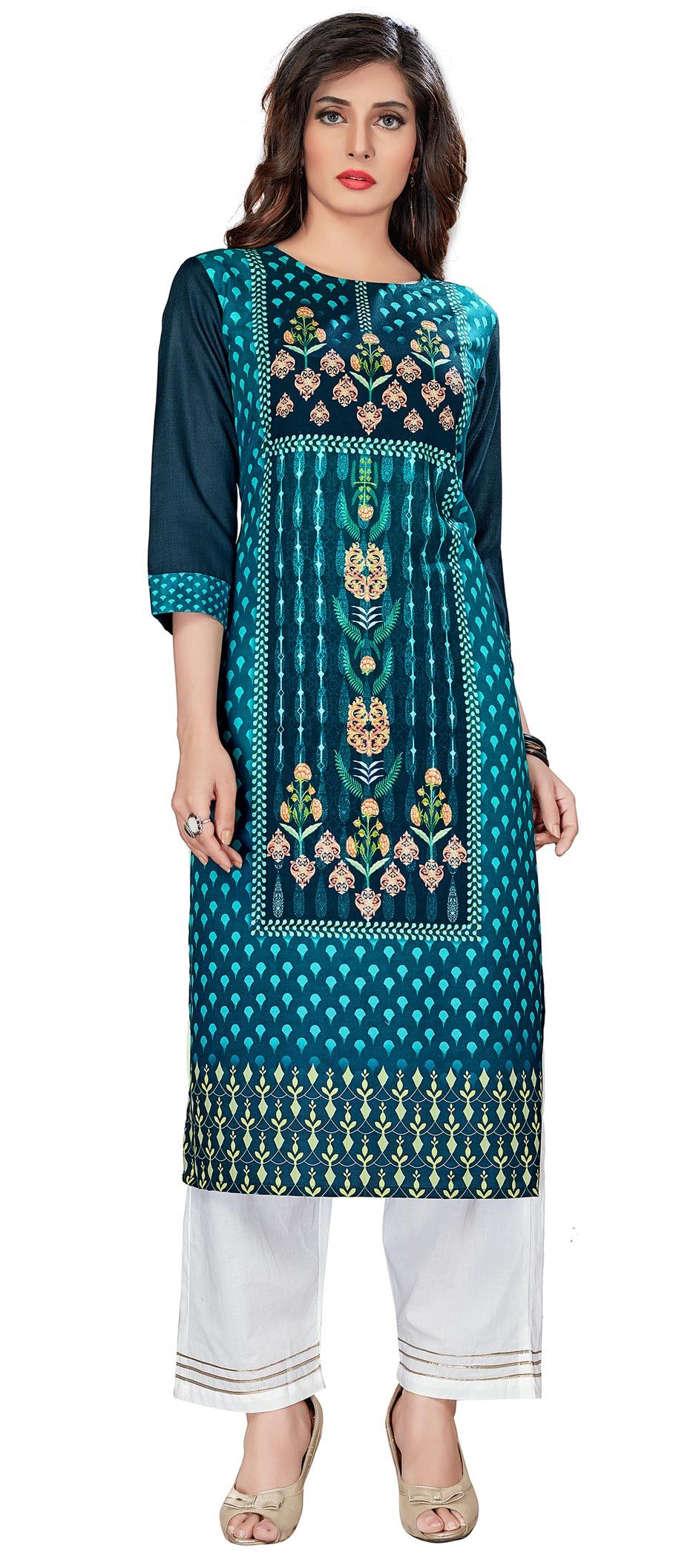 Casual Blue color Rayon fabric Tunic with Bottom : 1678088