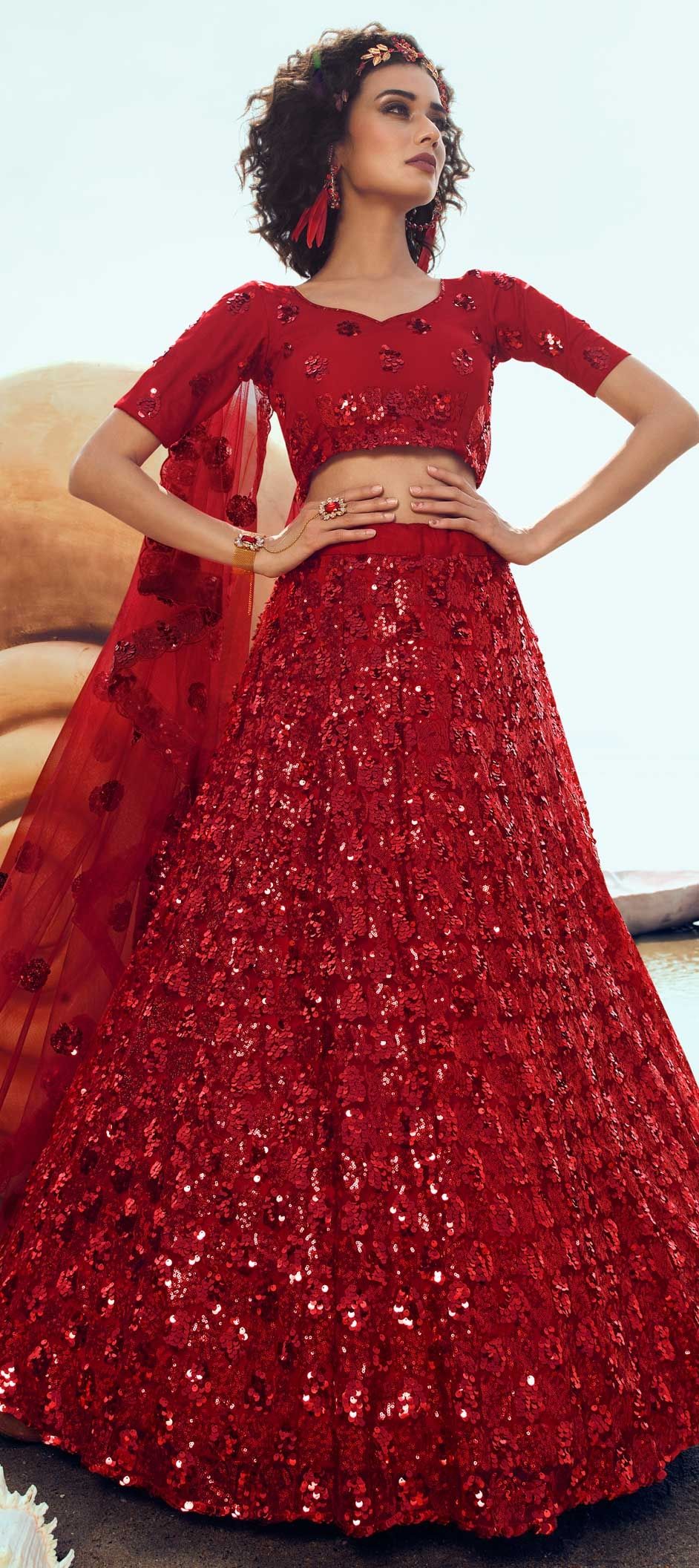strapless open back dress Amariya Red Bridal Lehenga Dress – Zuria Dor main image 0