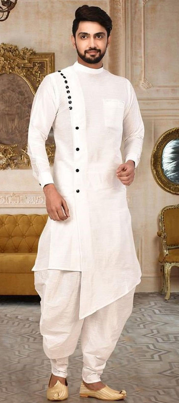 White Kurta Art Dupion Dhoti