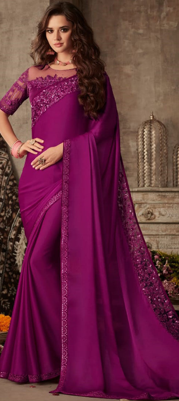 Traditional Purple And Violet Color Organza Silk Silk Fabric Saree 1681781 