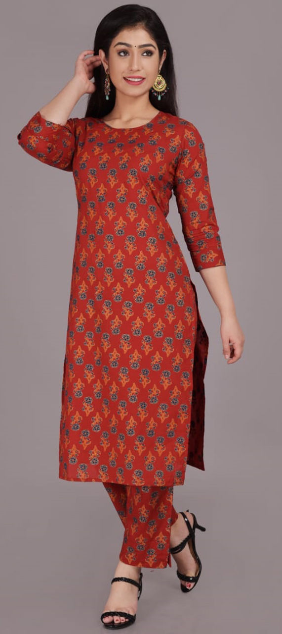 Casual Red and Maroon color Cotton fabric Tunic with Bottom : 1683996