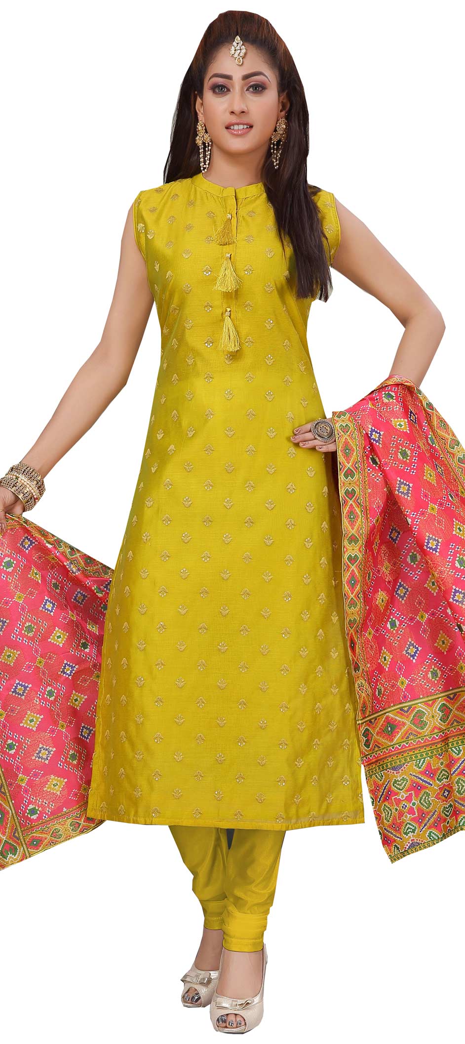 Festive, Party Wear Green color Chanderi Silk fabric Salwar Kameez