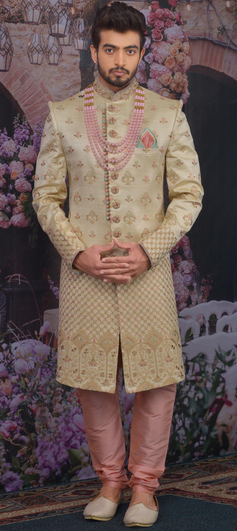 Gold Color Banarasi Silk Fabric Sherwani 1686271 0810