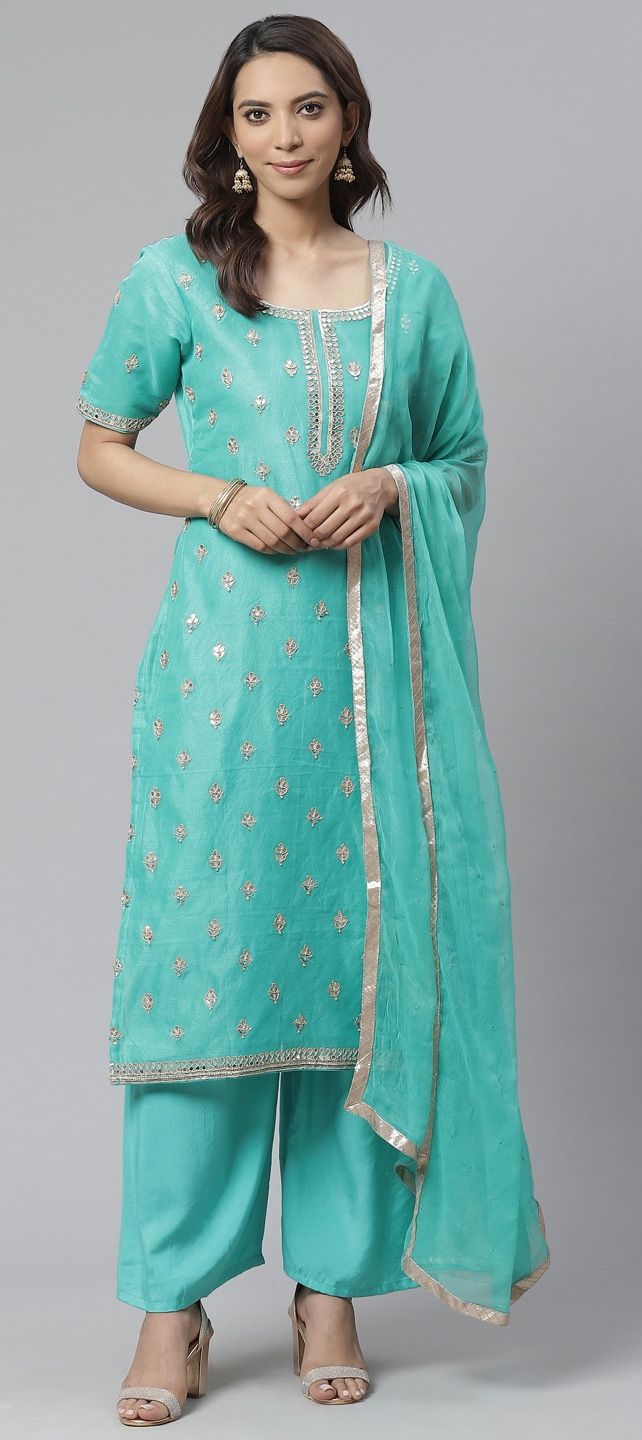 Green Chanderi Silk Pant Salwar Suit main image 0