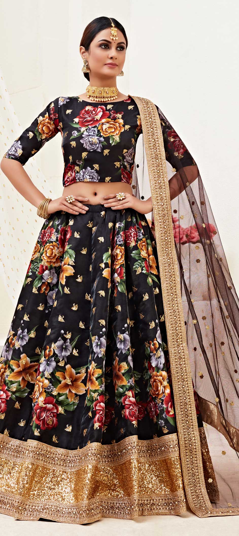 Gorgeous Navy Blue Festive Wear Bangalore Silk Lehenga Choli