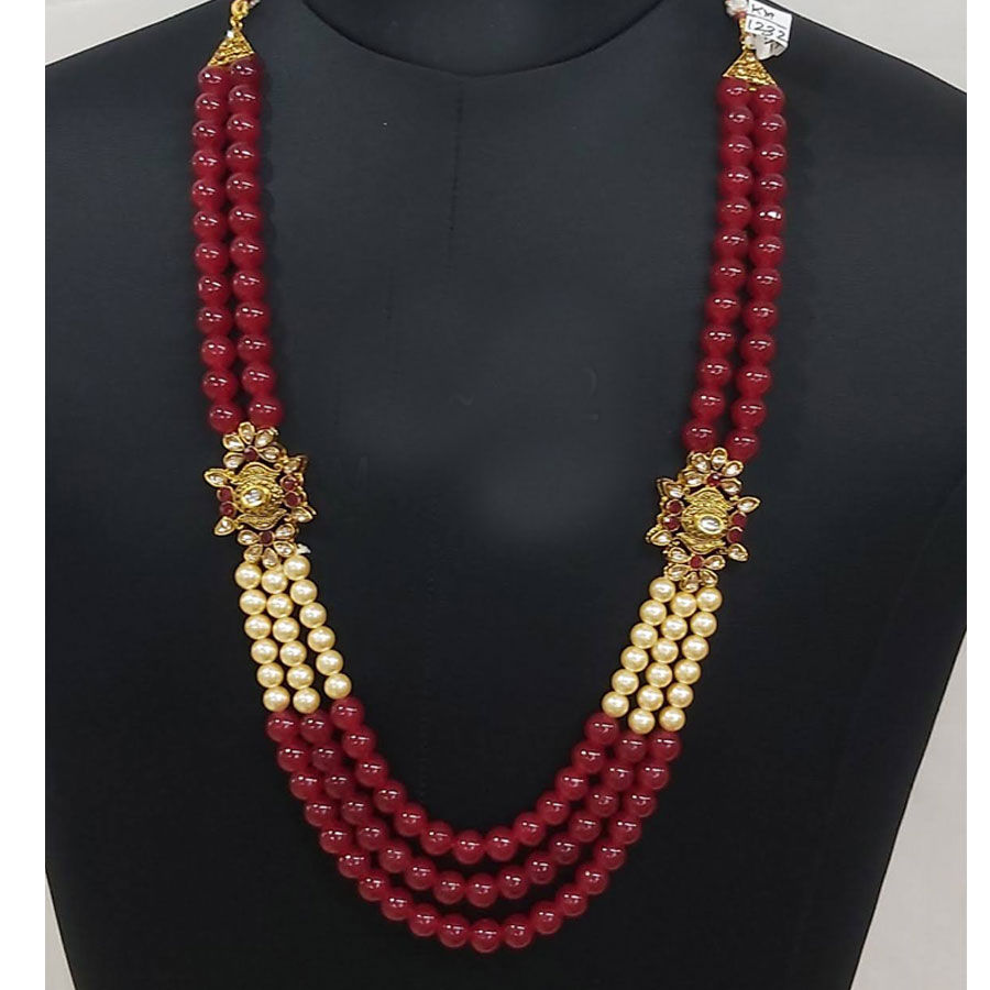 Red and Maroon color Metal Alloy metal Groom Necklace : 1690593