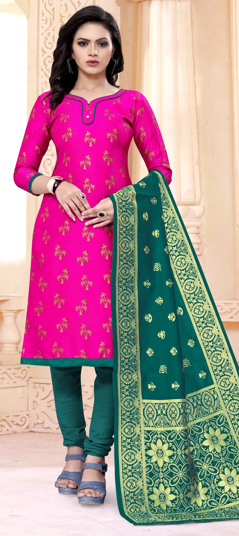 Casual Pink and Majenta color Banarasi Silk fabric Salwar Kameez 1692249
