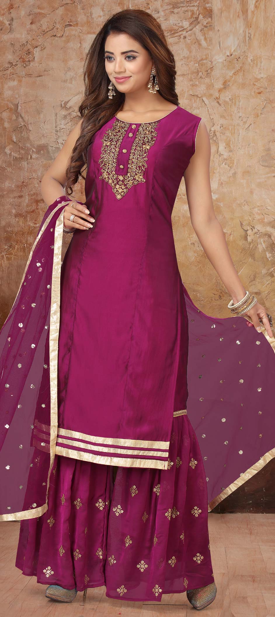Festive, Wedding Pink and Majenta color Satin Silk fabric Salwar Kameez 1692841