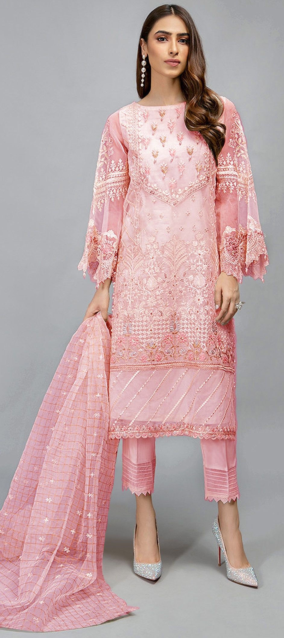 Engagement, Festive Pink and Majenta color Organza Silk, Silk fabric
