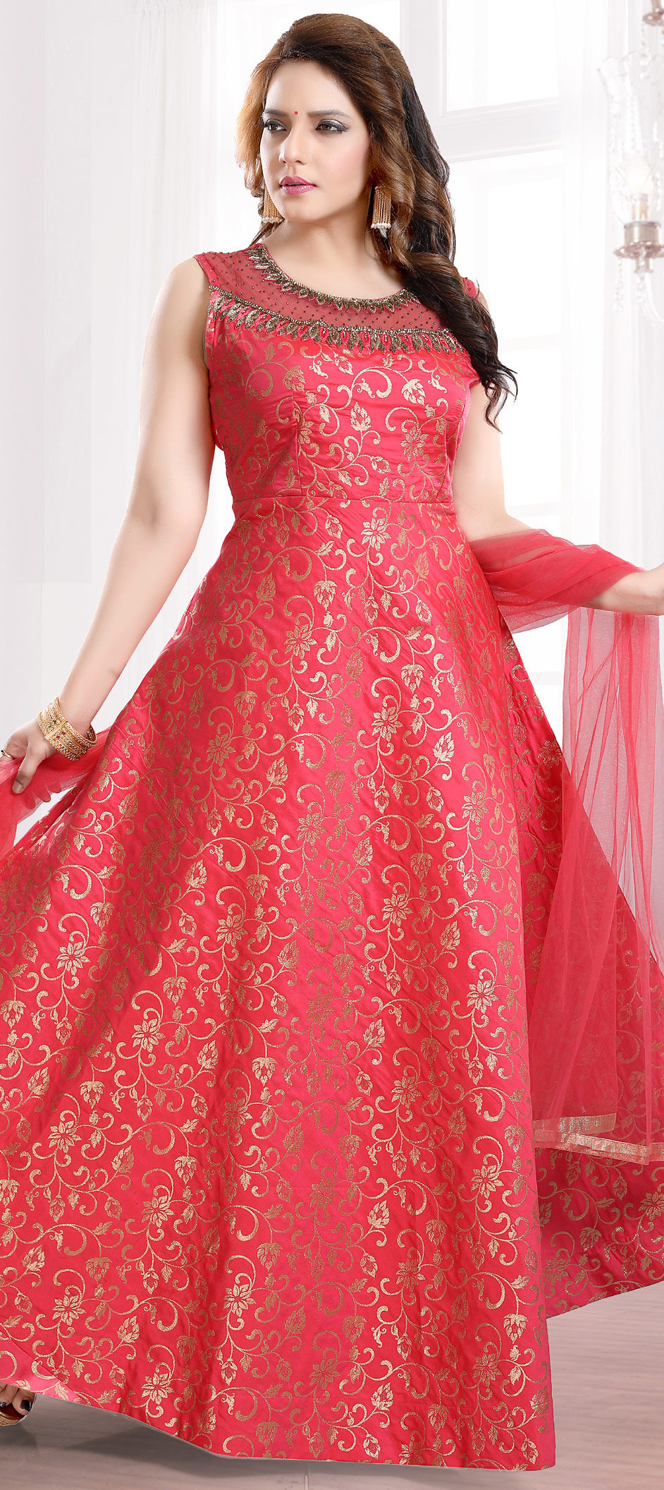 Party Wear Pink and Majenta color Brocade fabric Salwar Kameez : 1699369
