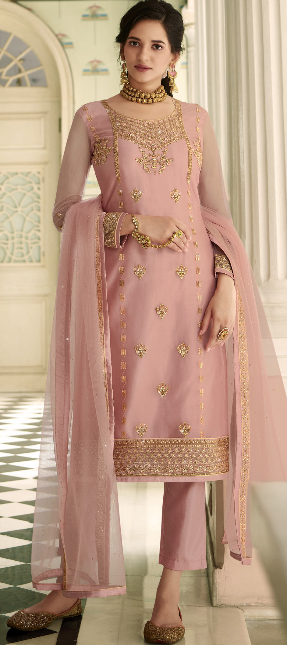 Festive, Party Wear, Wedding Pink and Majenta color Net fabric Salwar ...