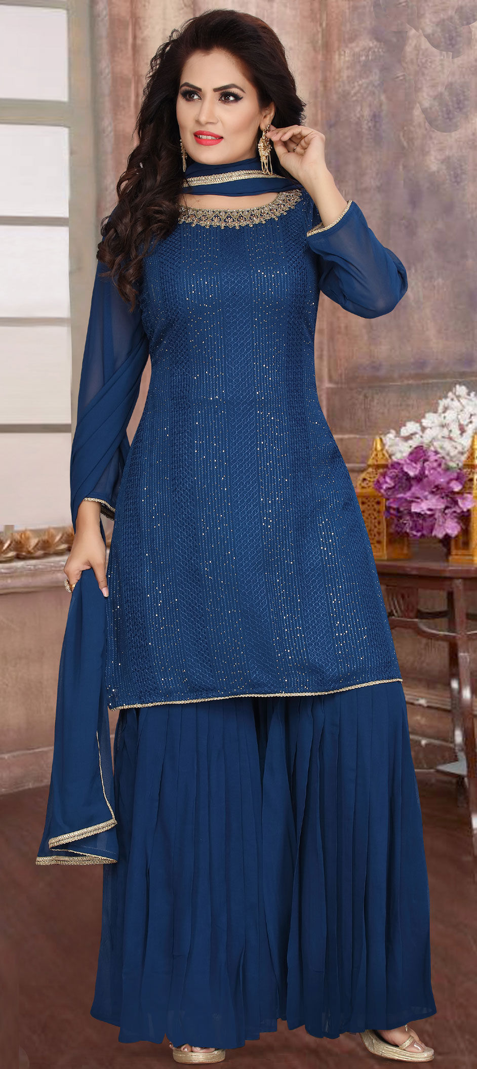 Festive, Reception Blue color Georgette fabric Salwar Kameez : 1701313