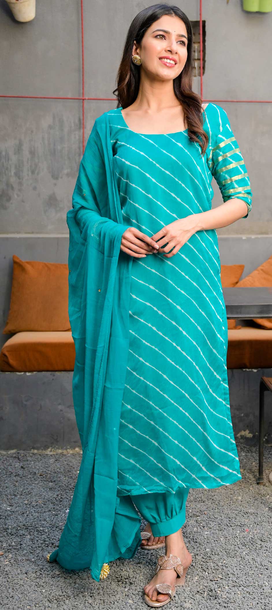 Festive, Party Wear Green color Chiffon fabric Salwar Kameez 1702011