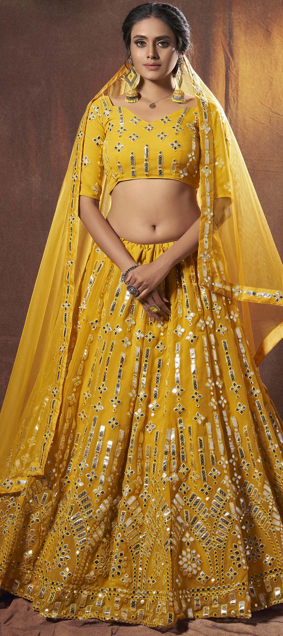 Bridal Festive Wedding Yellow Color Georgette Fabric Lehenga 1702881 