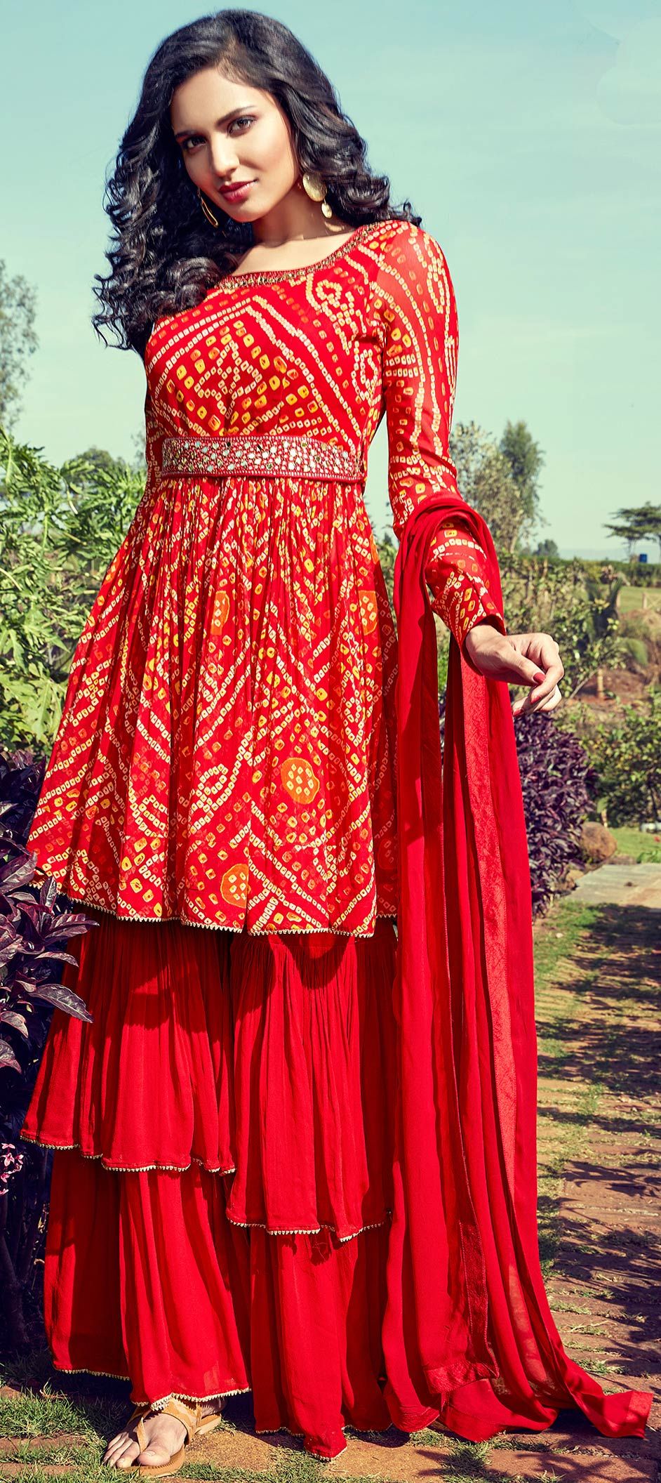 Festive Party Wear Red And Maroon Color Georgette Fabric Salwar Kameez