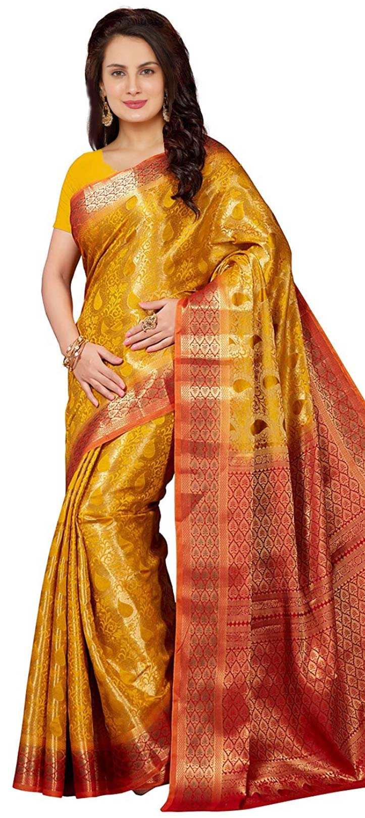 Traditional, Wedding Gold color Kanjeevaram Silk, Silk fabric Saree 1707292
