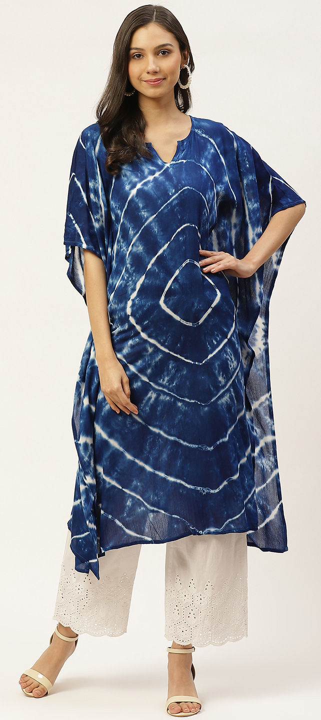 Blue Soft Silk Crepe Kaftan
