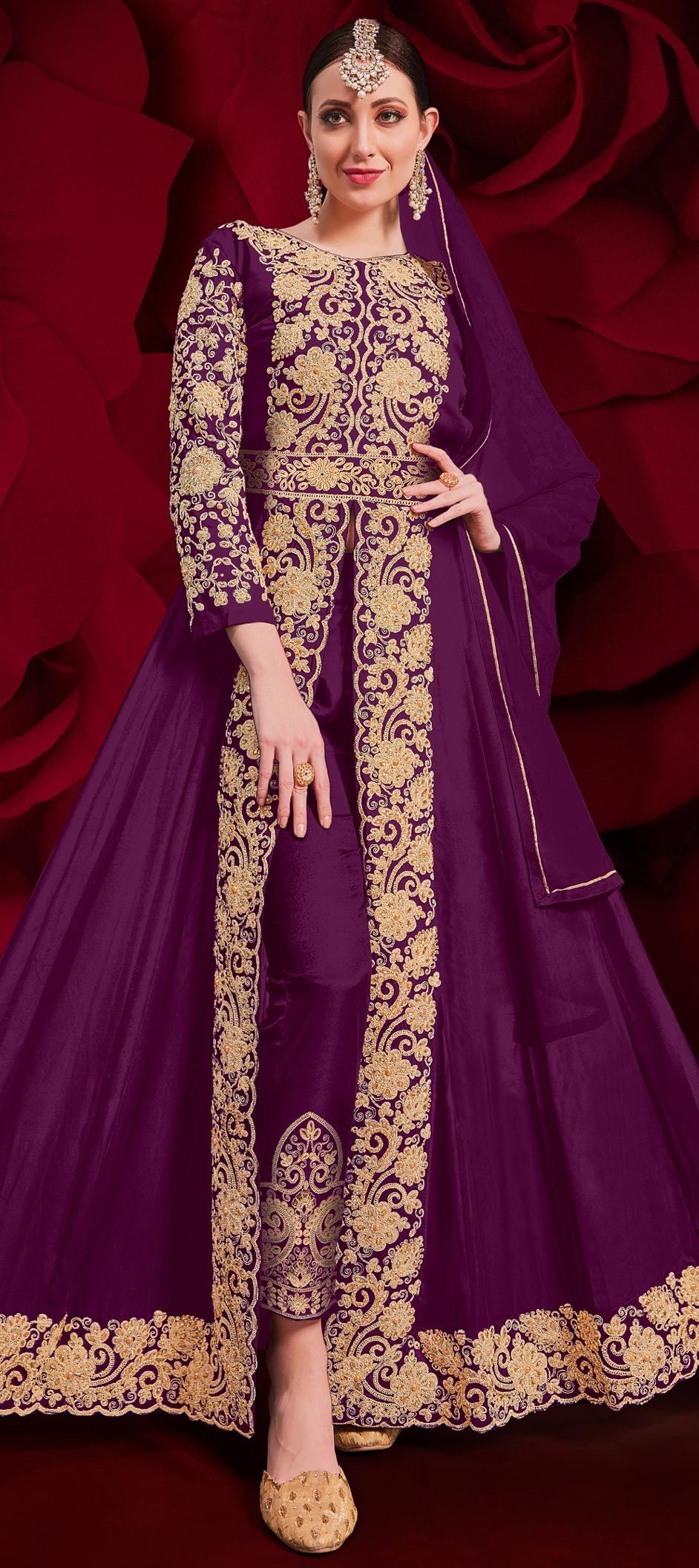 Festive, Reception, Wedding Purple and Violet color fabric