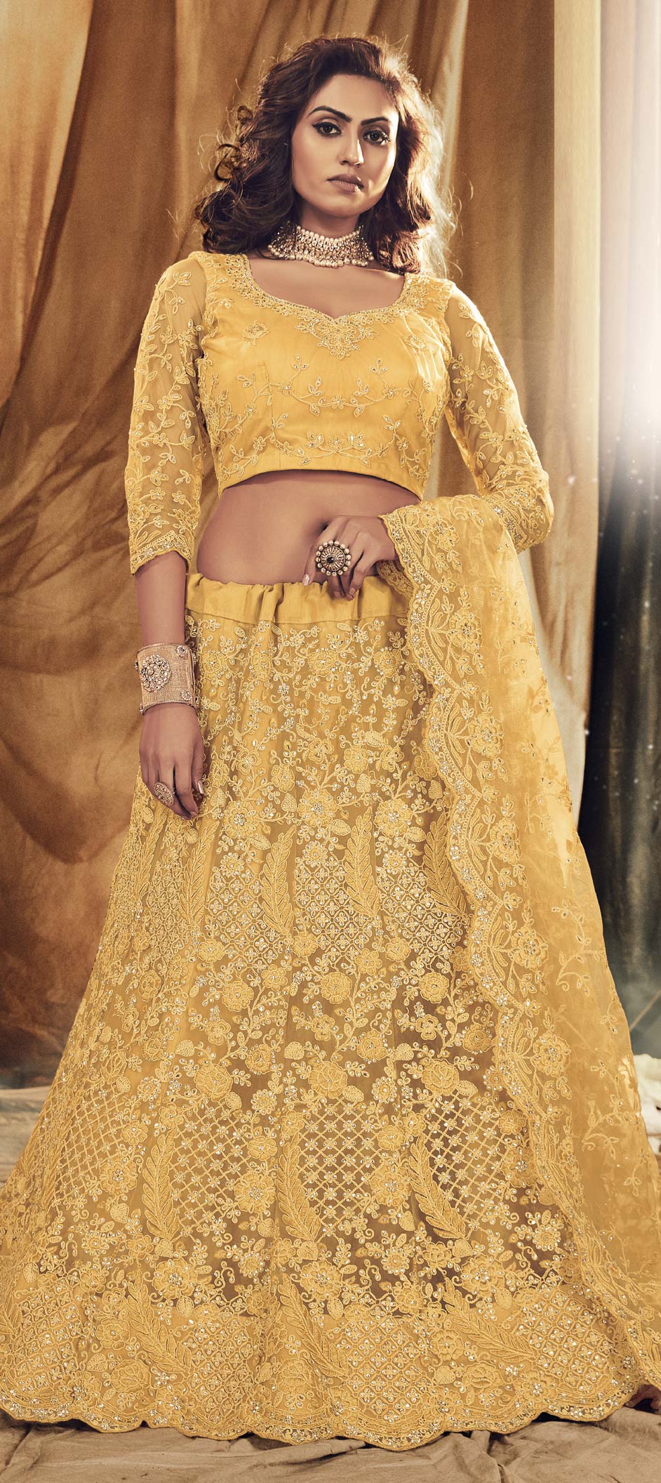 Bridal, Festive, Wedding Yellow color Net fabric Lehenga 1707791