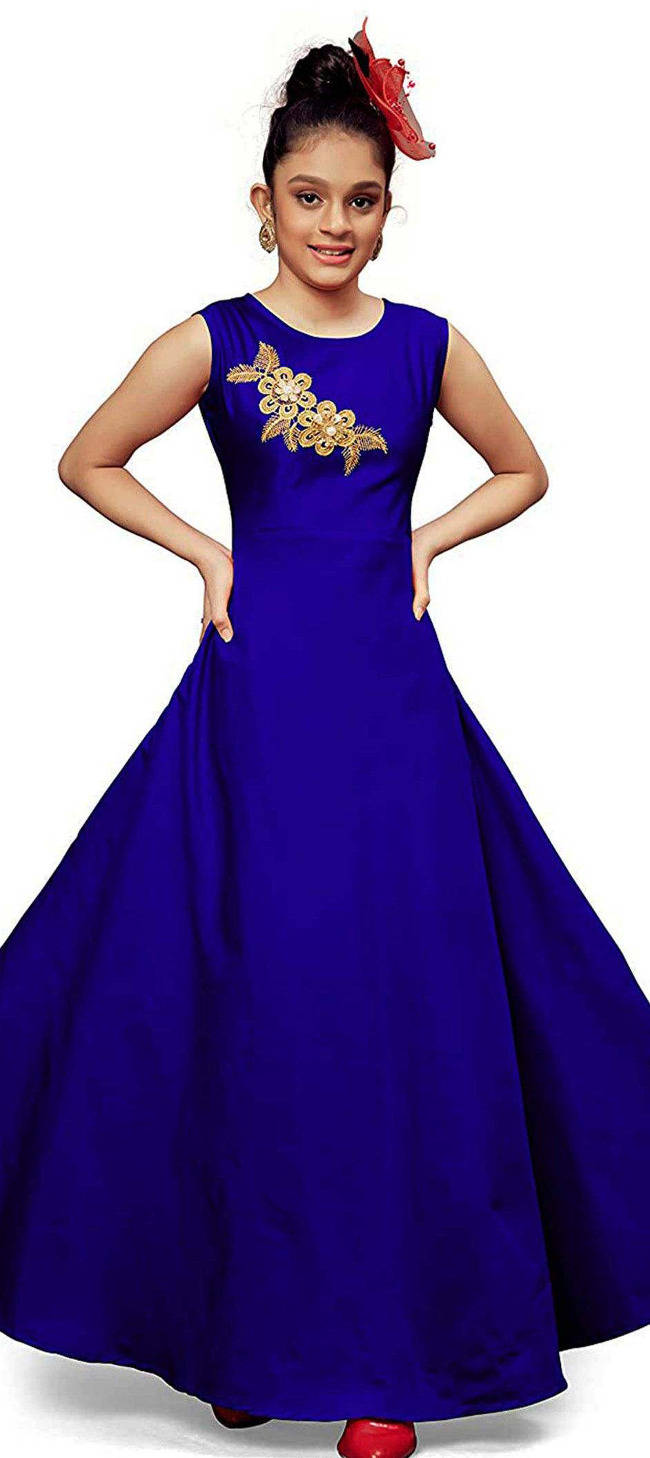 Blue color Satin Silk fabric Girls Gown : 1708040