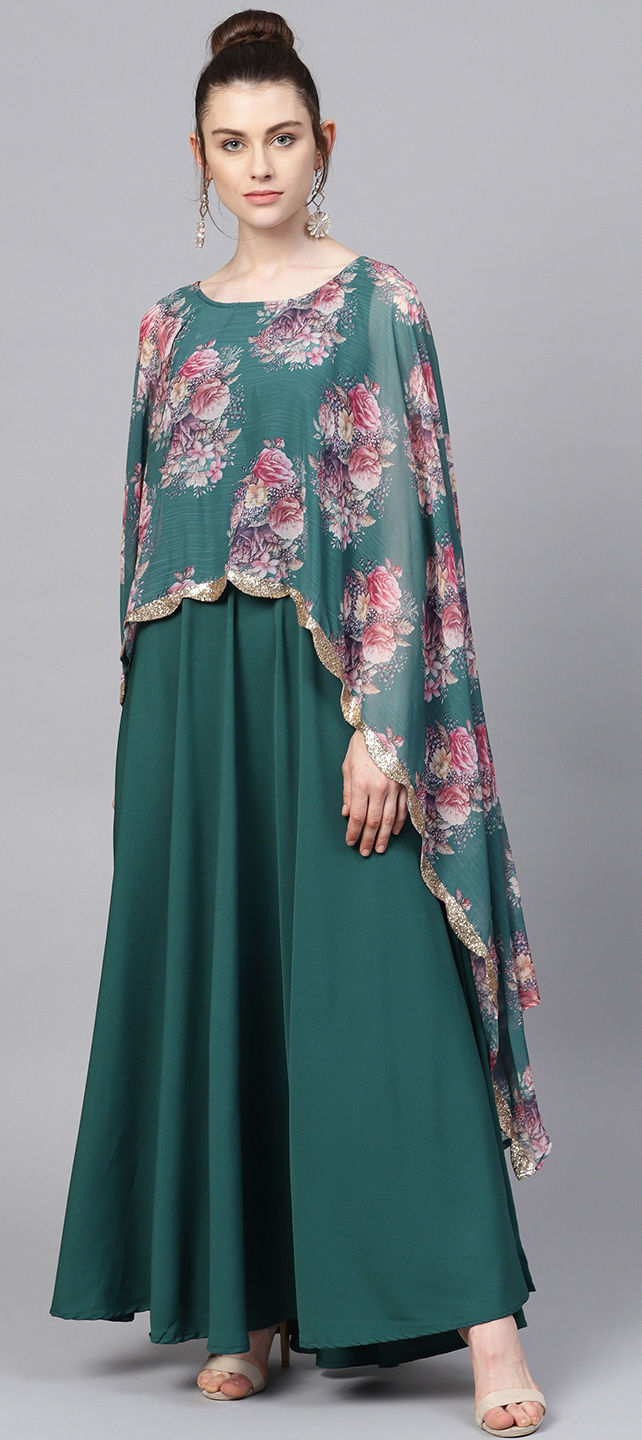 Party Wear Blue color Chiffon, Crepe Silk fabric Gown 1708284