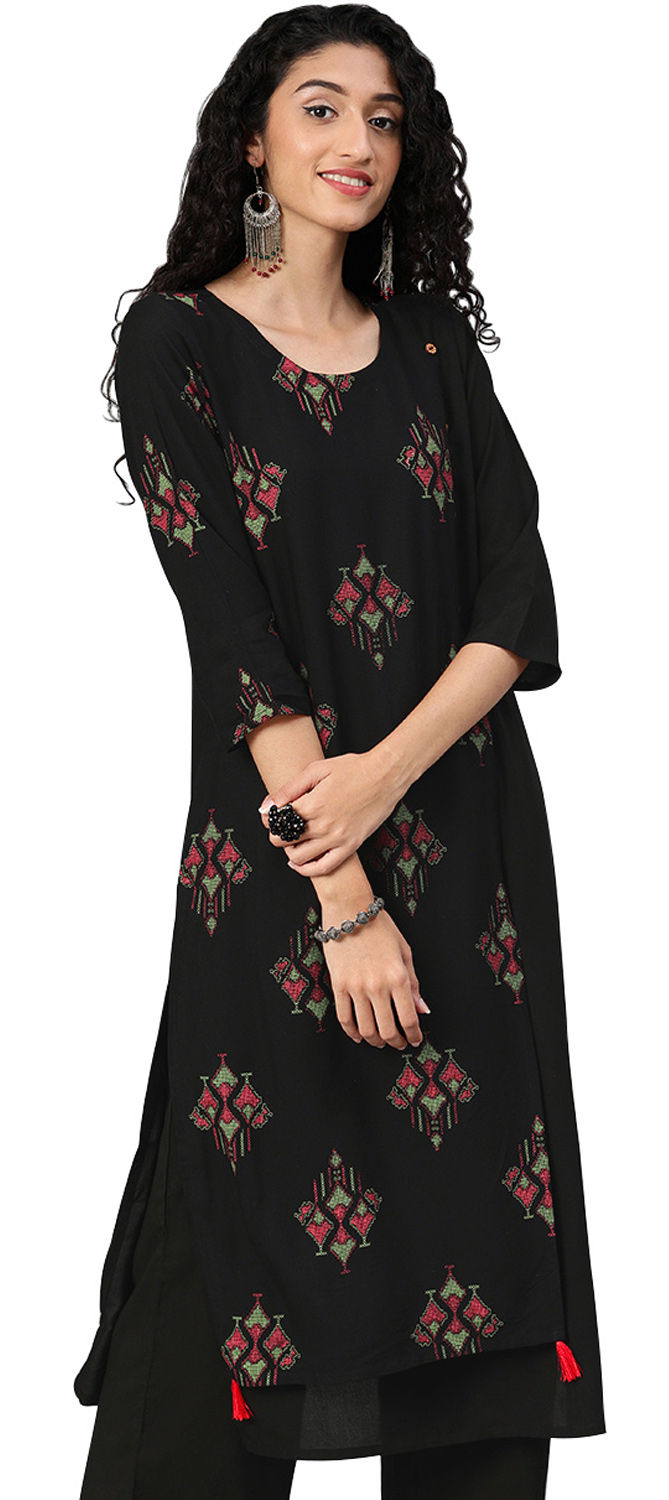 Black Poly Silk Pant Kurti