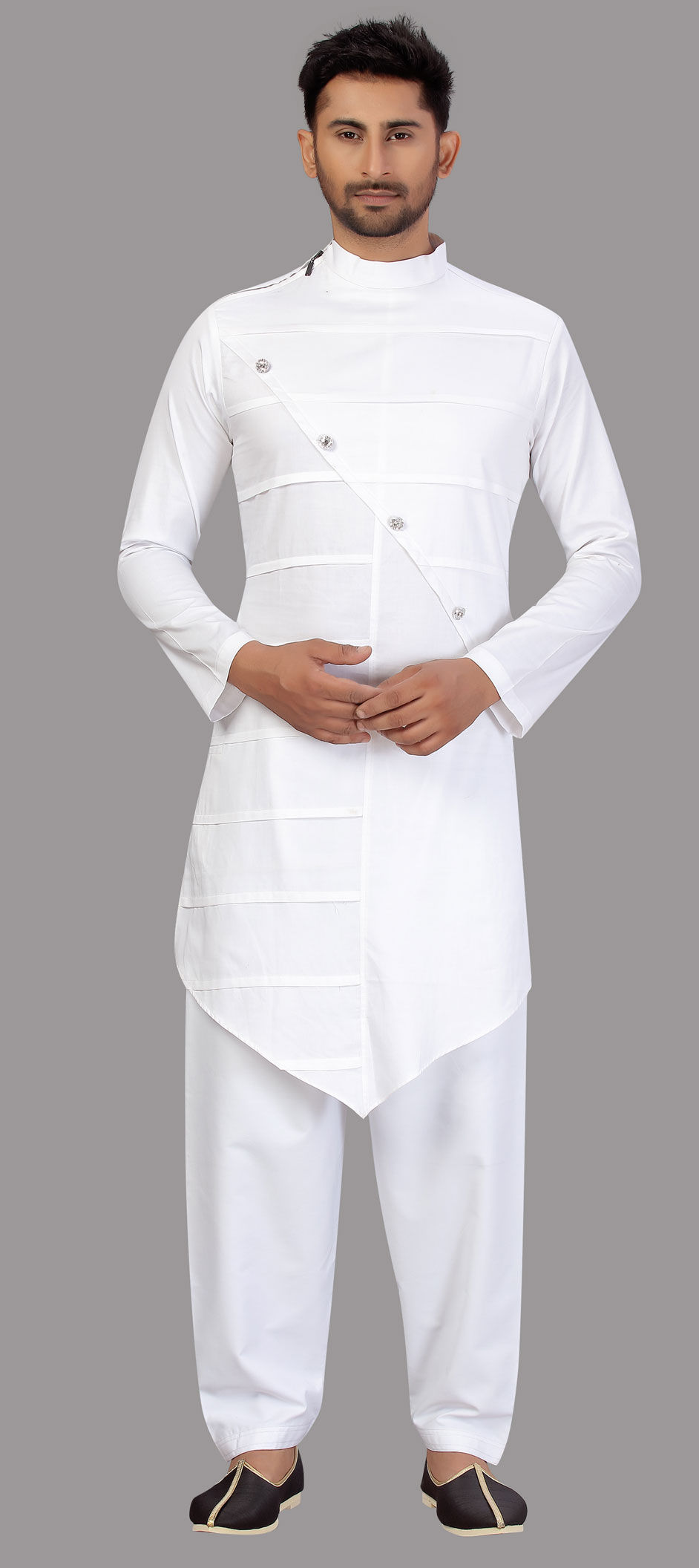 Readymade Cotton Pathani Suit in White