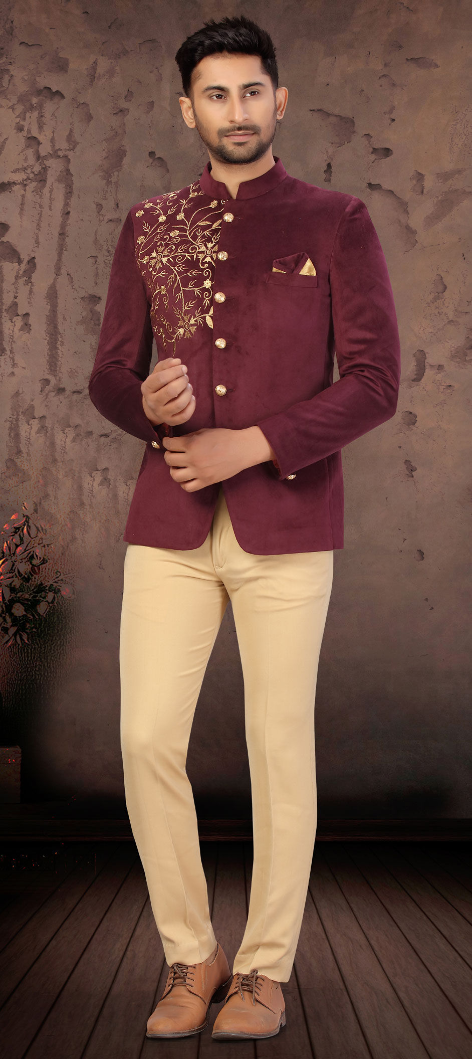 Solid Color Terry Rayon Jodhpuri Suit in Maroon : MHG2891