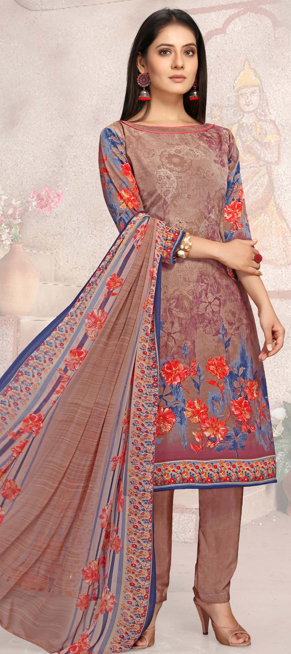 Casual Beige and Brown color Crepe Silk fabric Salwar Kameez 1721544