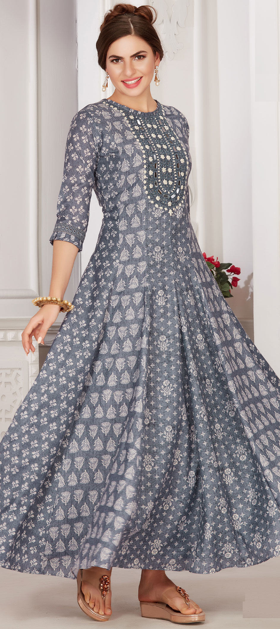 Festive, Party Wear Blue color Muslin fabric Kurti 1722020