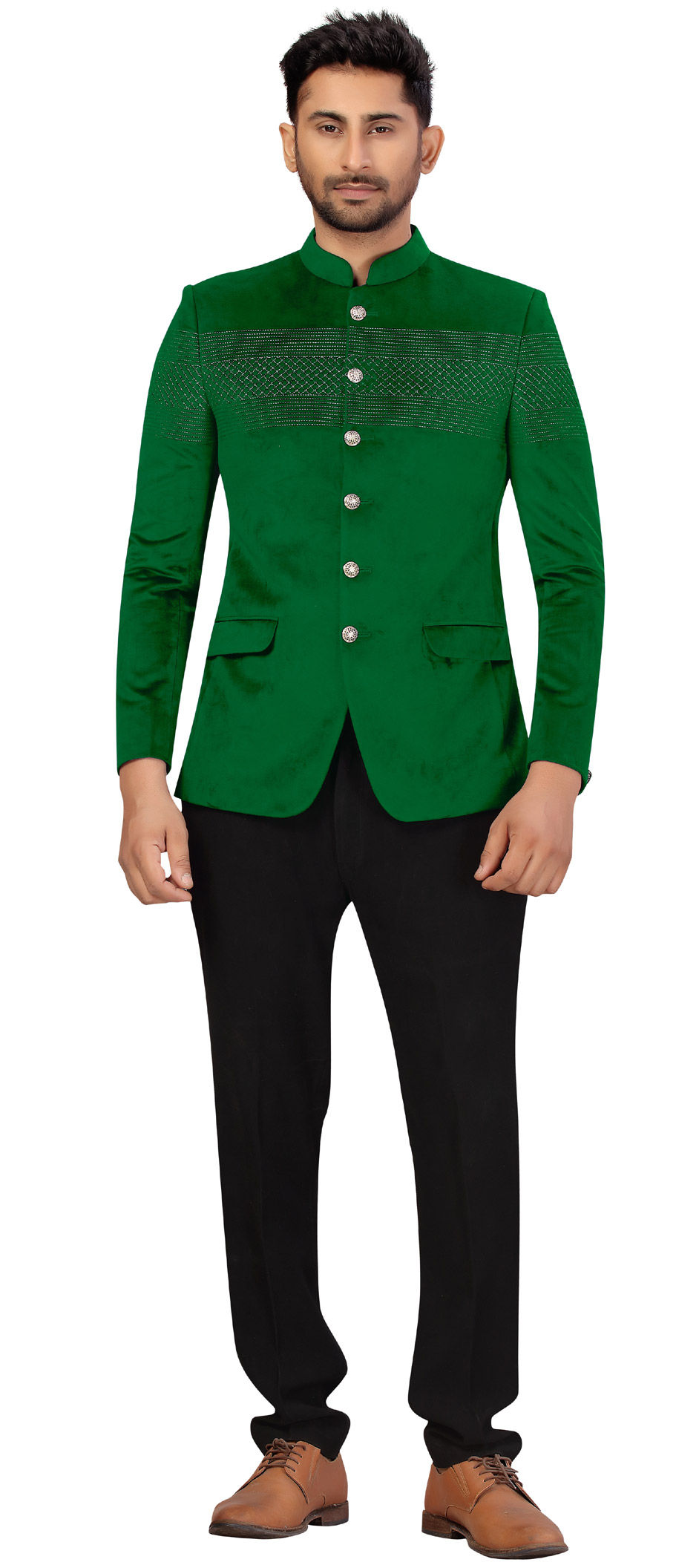 Green Colour Imported Fabric Jodhpuri Suit.